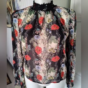 ATAP Semi Sheer Floral High Neck Blouse Gorgeous Sz Lg Unworn Condition Unique